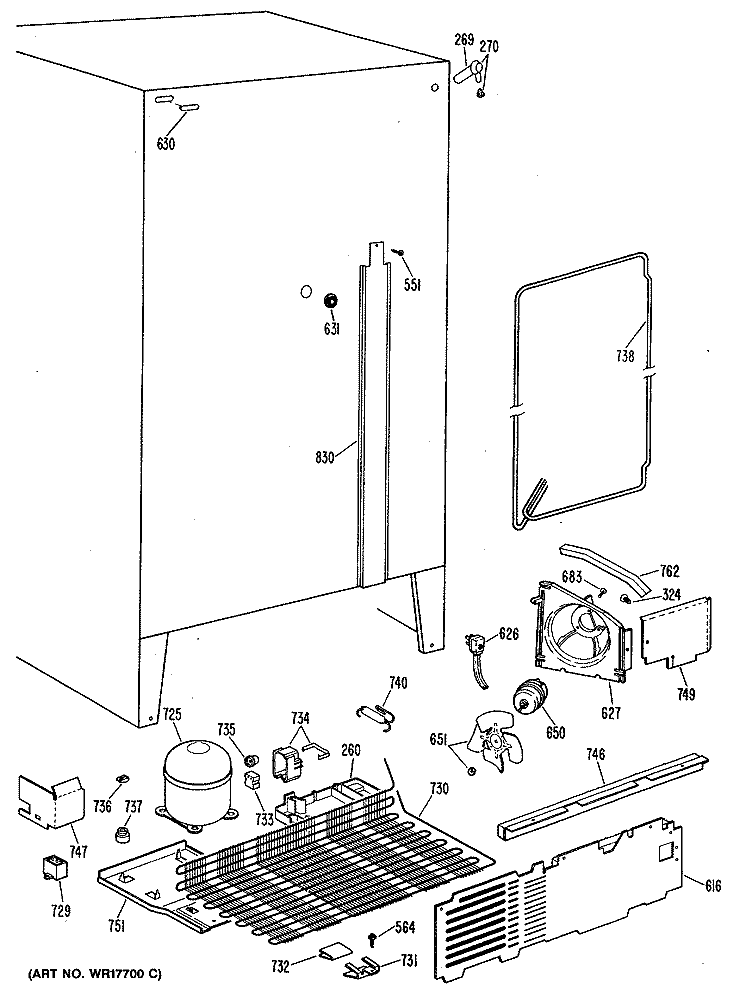 Section Diagram and Parts List for TFX22ZMA  General Electric Refrigerator