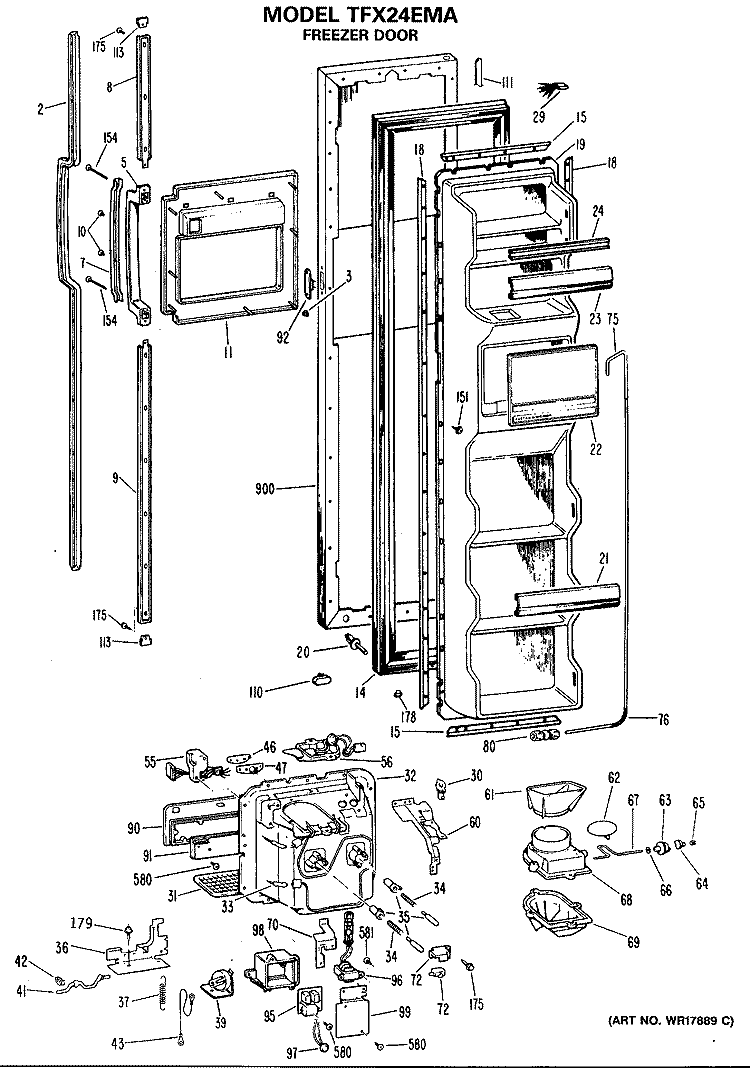 FREEZER DOOR Diagram and Parts List for TFX24EMA  General Electric Refrigerator