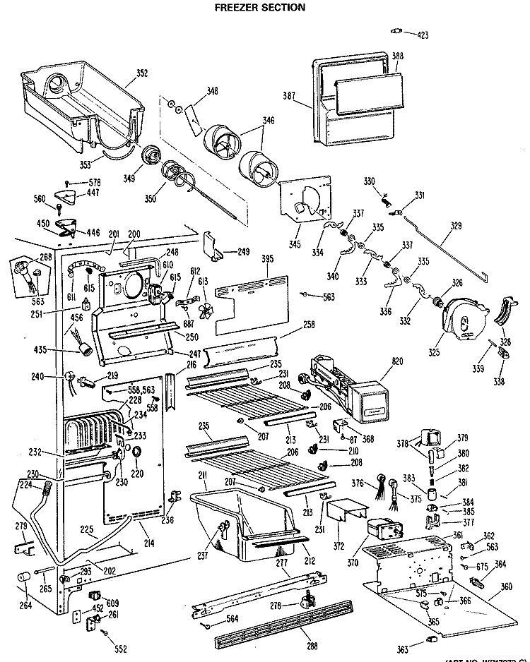 FREEZER SECTION Diagram and Parts List for TFX24EMA  General Electric Refrigerator