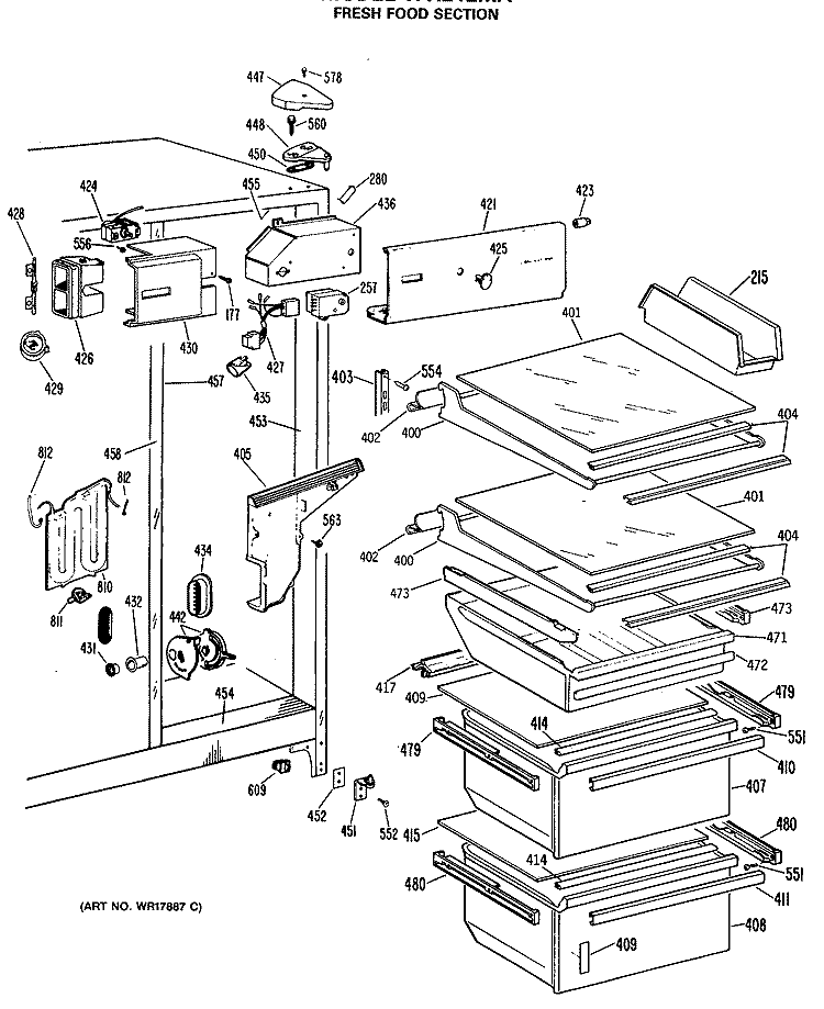 FRESH FOOD SECTION Diagram and Parts List for TFX24EMA  General Electric Refrigerator
