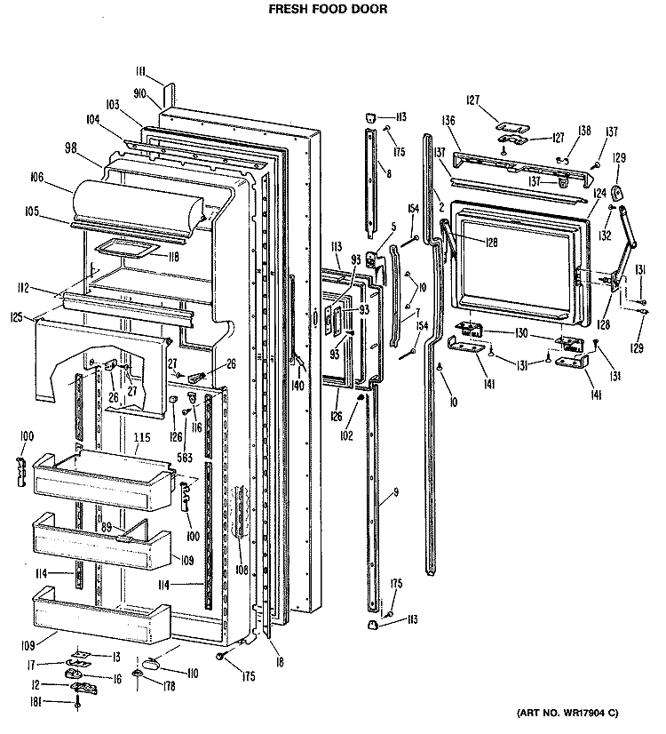 FRESH FOOD DOOR Diagram and Parts List for TFXC24FMA  General Electric Refrigerator