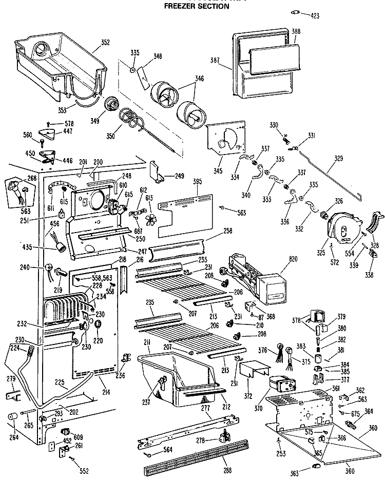 FREEZER SECTION Diagram and Parts List for TFXC24FMA  General Electric Refrigerator