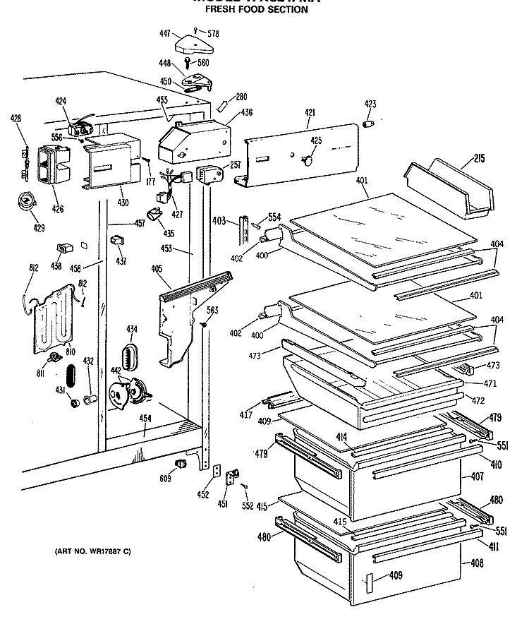 FRESH FOOD SECTION Diagram and Parts List for TFXC24FMA  General Electric Refrigerator