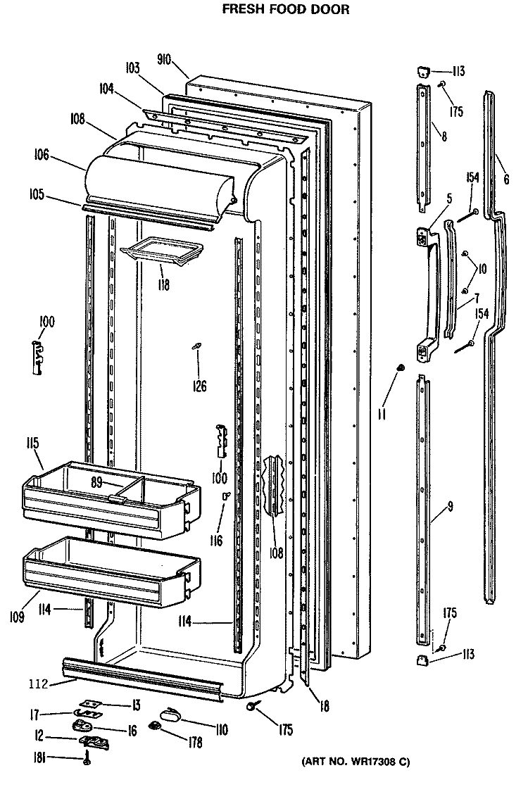 FRESH FOOD DOOR Diagram and Parts List for TFXW24RMA  General Electric Refrigerator