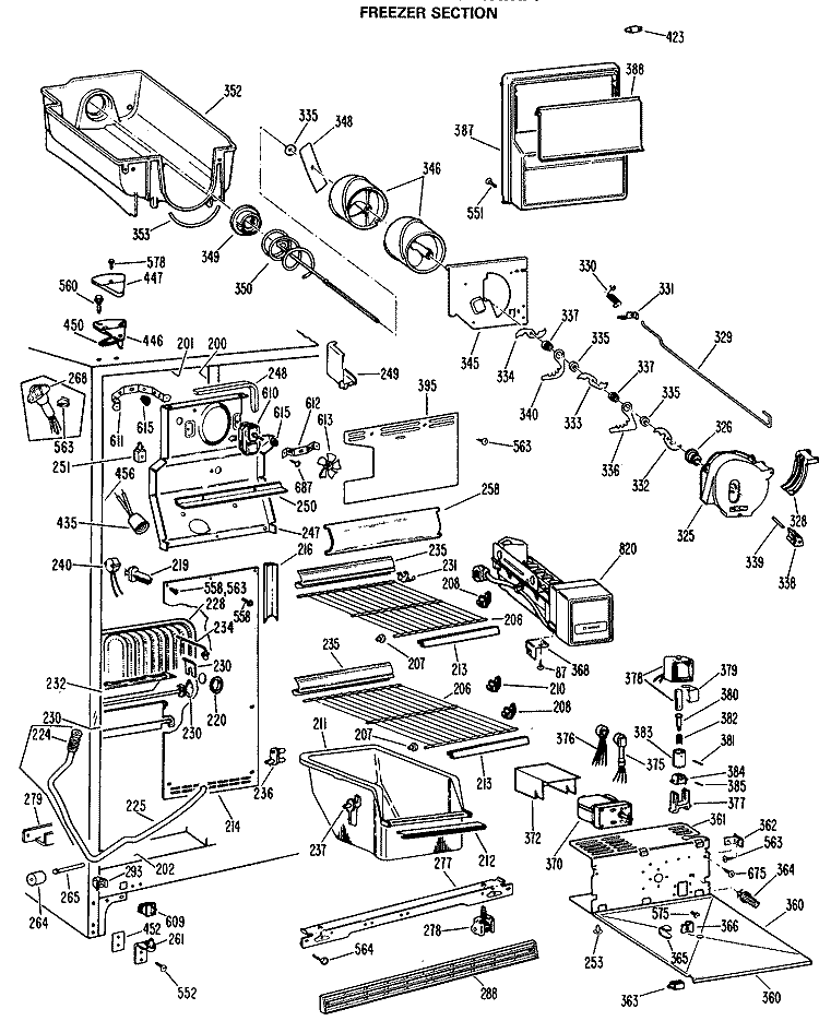 FREEZER SECTION Diagram and Parts List for TFXW24RMA  General Electric Refrigerator
