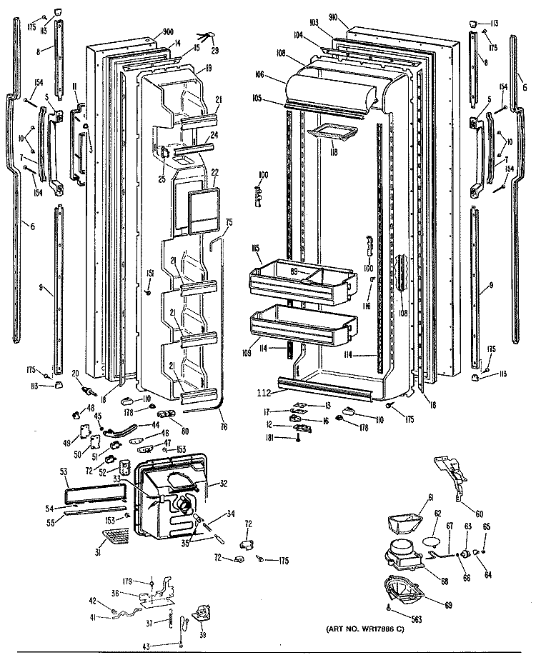 Section Diagram and Parts List for TFXW22RNA  General Electric Refrigerator