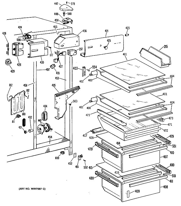 Section Diagram and Parts List for TFXW22RNA  General Electric Refrigerator