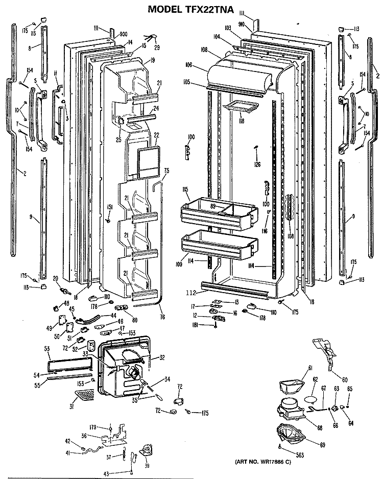 Section Diagram and Parts List for TFX22TNA  General Electric Refrigerator