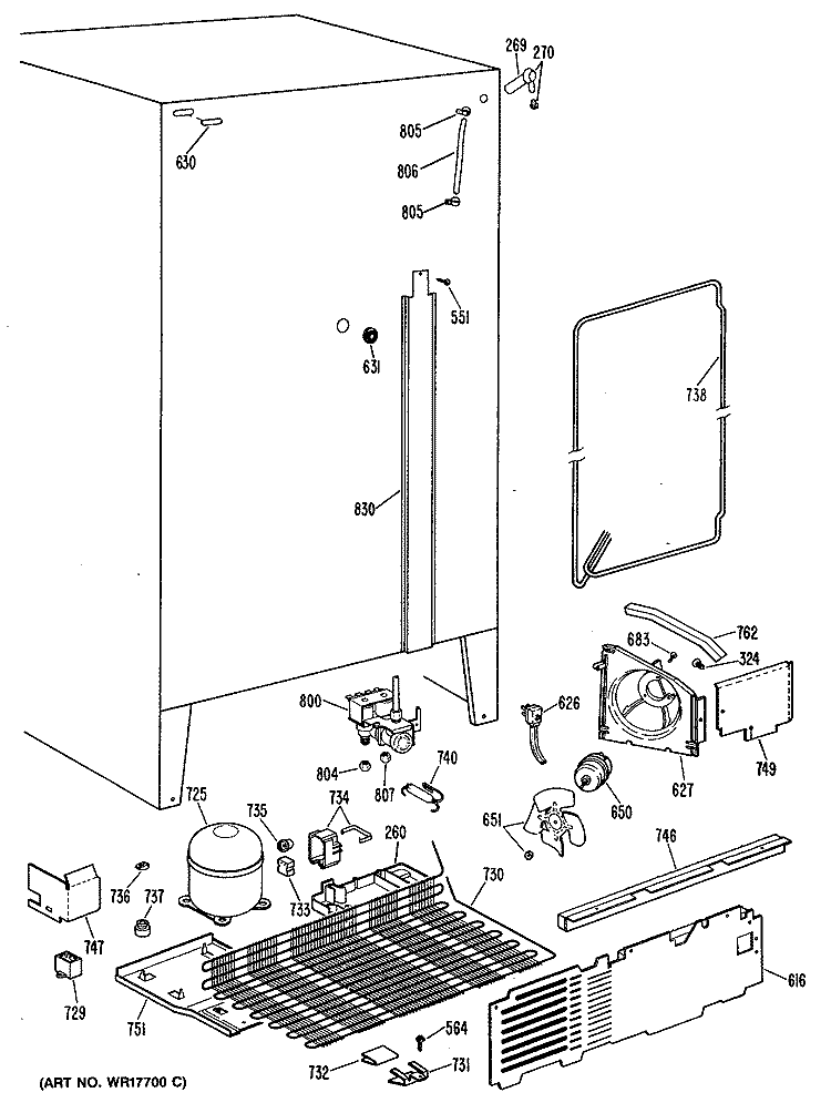 Section Diagram and Parts List for TFX22TNA  General Electric Refrigerator