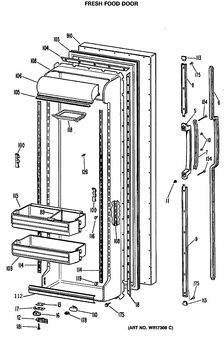 FRESH FOOD DOOR Diagram and Parts List for TFCW24RMA  General Electric Refrigerator
