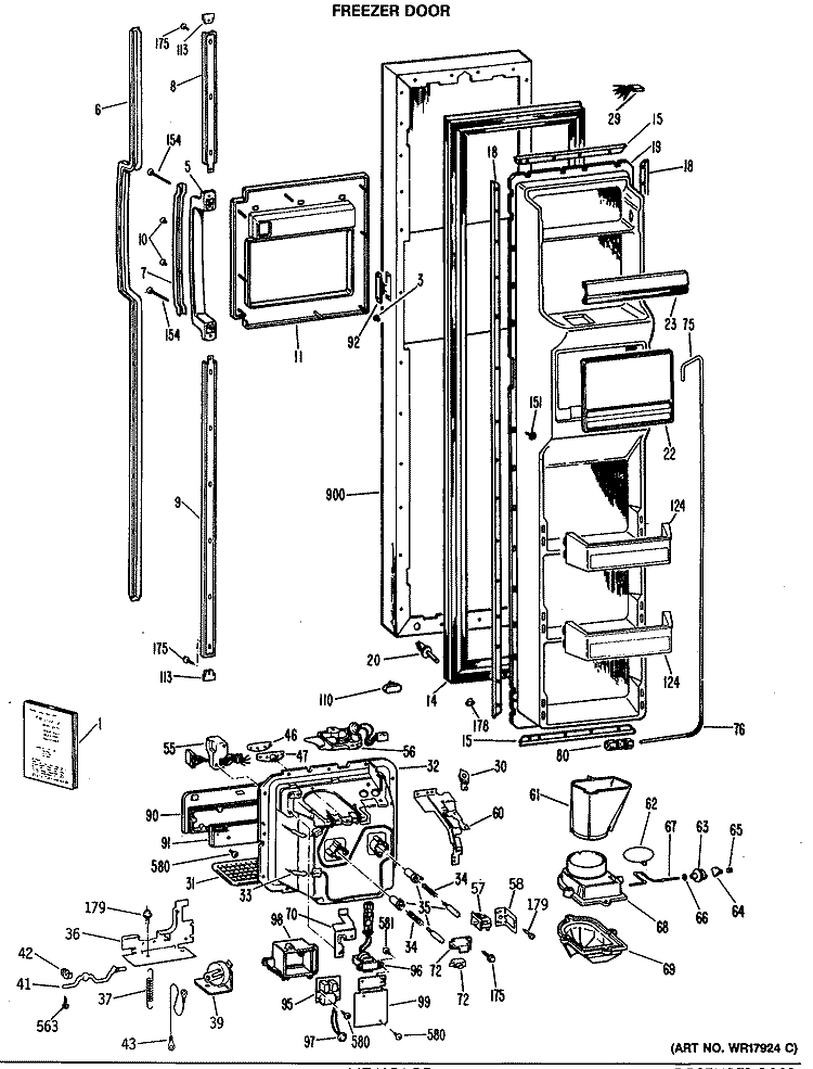 FREEZER DOOR Diagram and Parts List for TFCW27FMA  General Electric Refrigerator