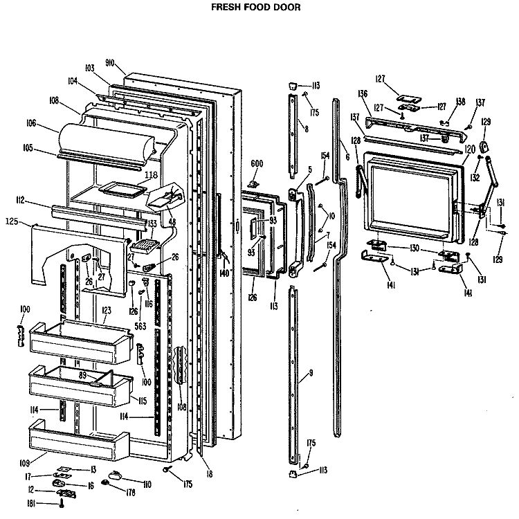 FRESH FOOD DOOR Diagram and Parts List for TFCW27FMA  General Electric Refrigerator