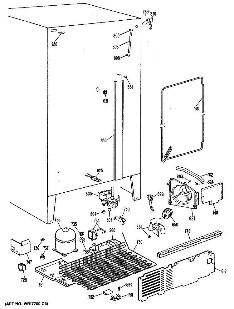 Section Diagram and Parts List for TFCW27FMA  General Electric Refrigerator