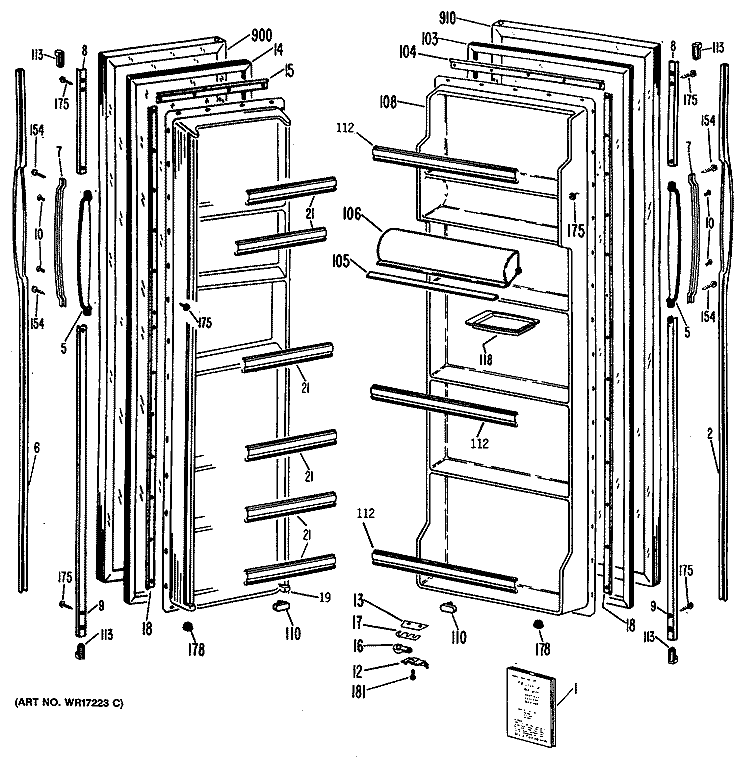 Section Diagram and Parts List for TFE20DMA  General Electric Refrigerator
