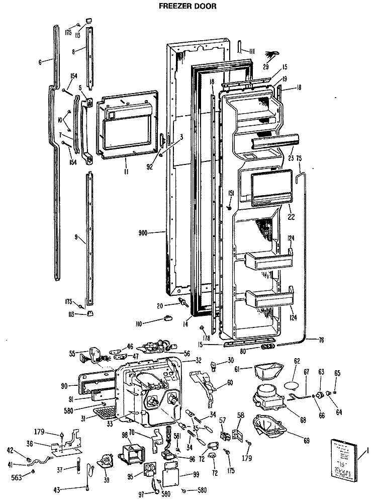 FREEZER DOOR Diagram and Parts List for TFE27EMA  General Electric Refrigerator