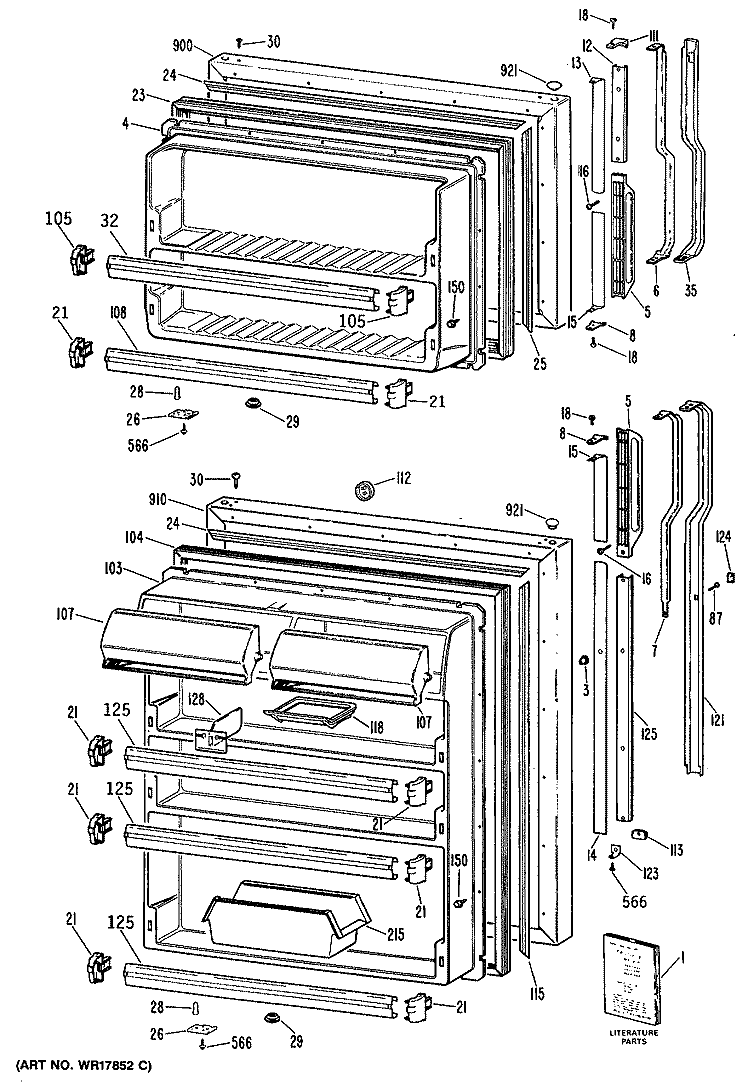 Section Diagram and Parts List for TBEW18ZPKRWH  General Electric Refrigerator