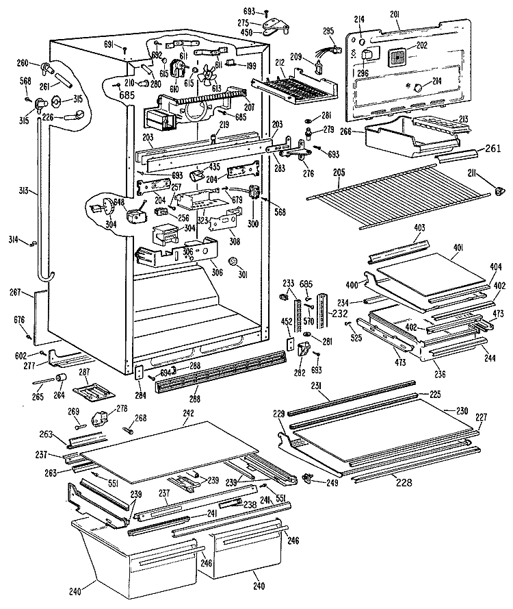 Section Diagram and Parts List for TBEW18ZPKRWH  General Electric Refrigerator