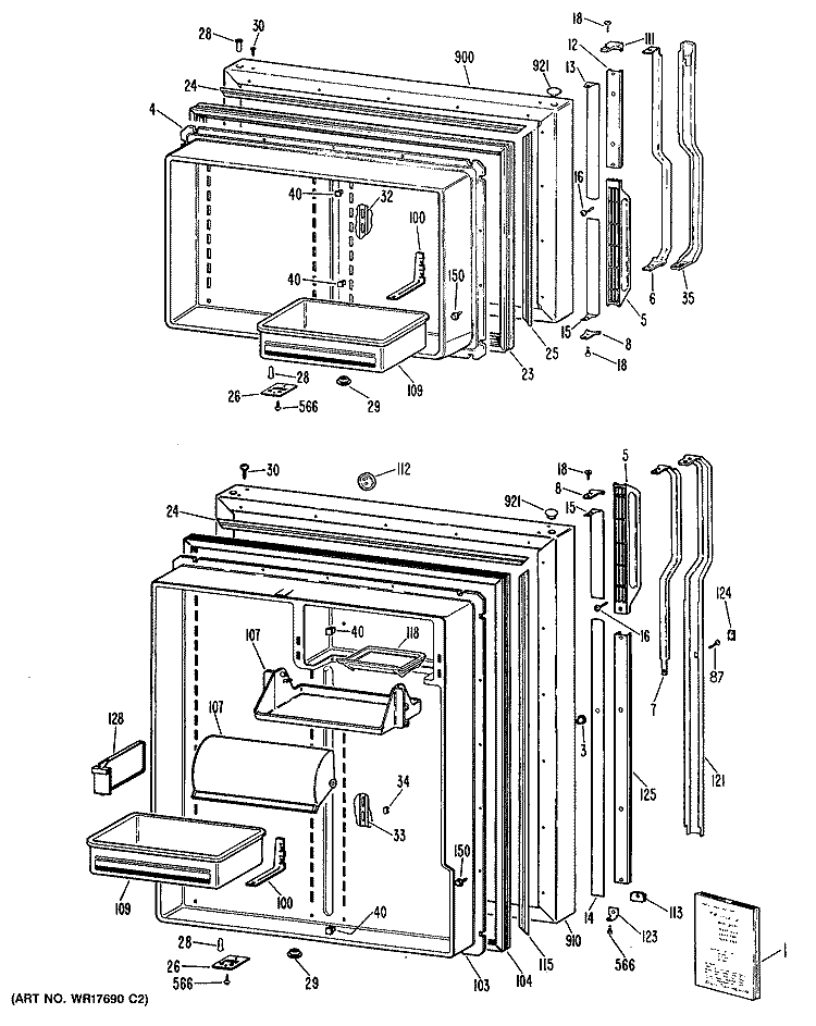 Section Diagram and Parts List for TBEW19ZPERWH  General Electric Refrigerator