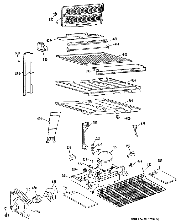 Section Diagram and Parts List for TBEW19ZPERWH  General Electric Refrigerator