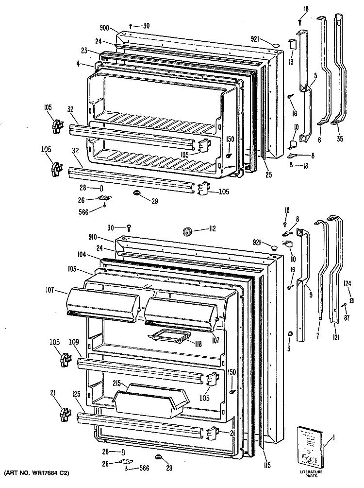 Section Diagram and Parts List for TBE18PRERAD  General Electric Refrigerator