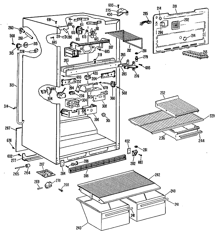 Section Diagram and Parts List for TBE18PRERAD  General Electric Refrigerator