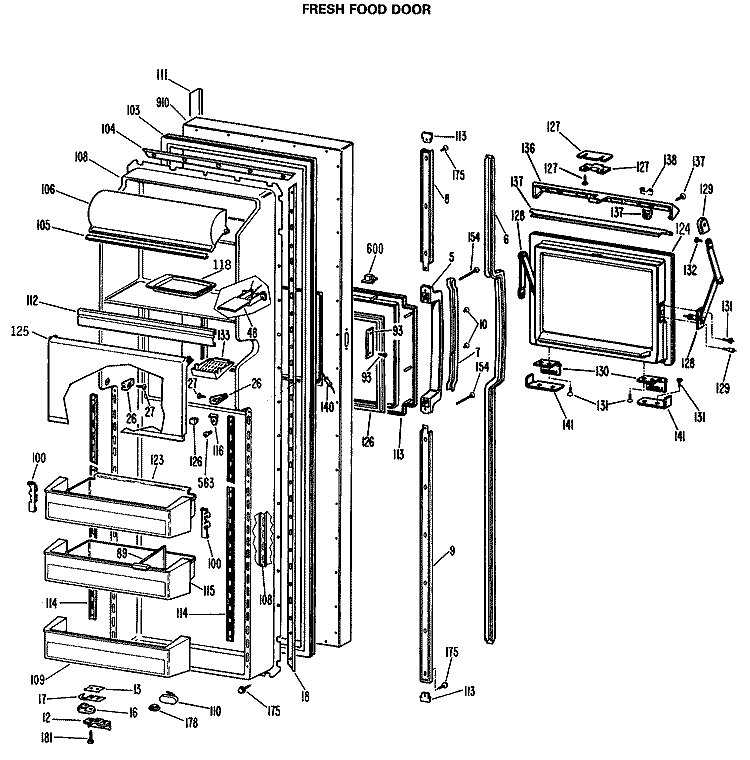 FRESH FOOD DOOR Diagram and Parts List for TFE27FMA  General Electric Refrigerator
