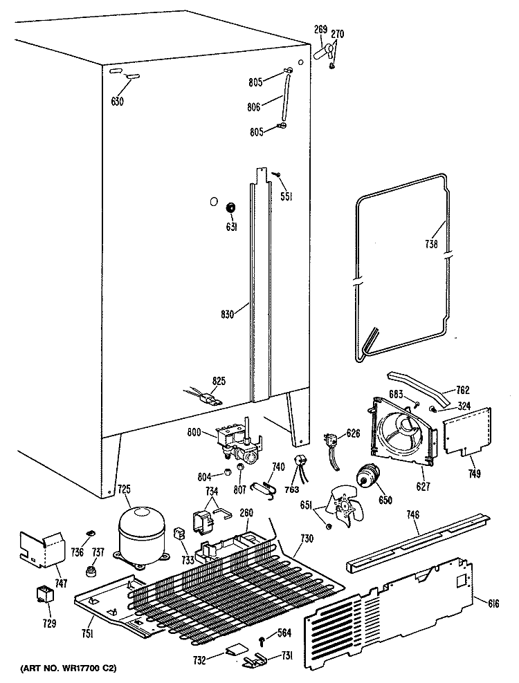 Section Diagram and Parts List for TFE27FMA  General Electric Refrigerator