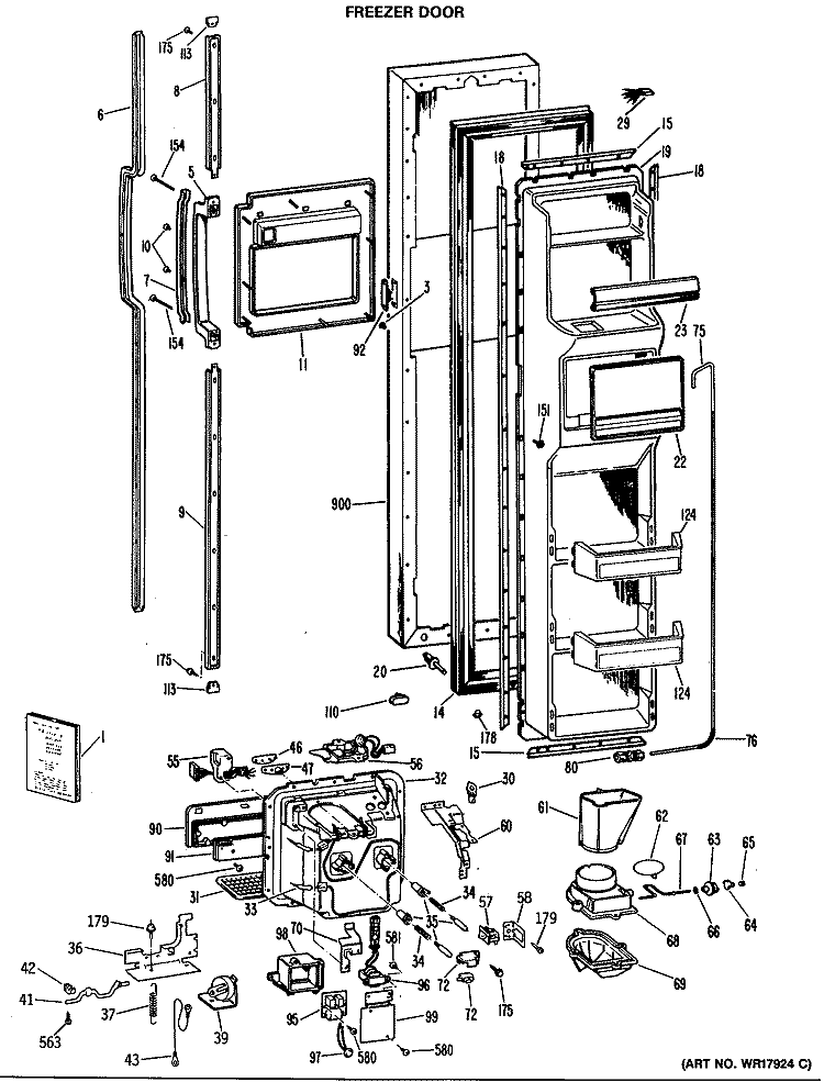 FREEZER DOOR Diagram and Parts List for TFEW27FMA  General Electric Refrigerator