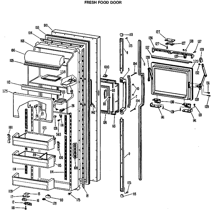 FRESH FOOD DOOR Diagram and Parts List for TFEW27FMA  General Electric Refrigerator