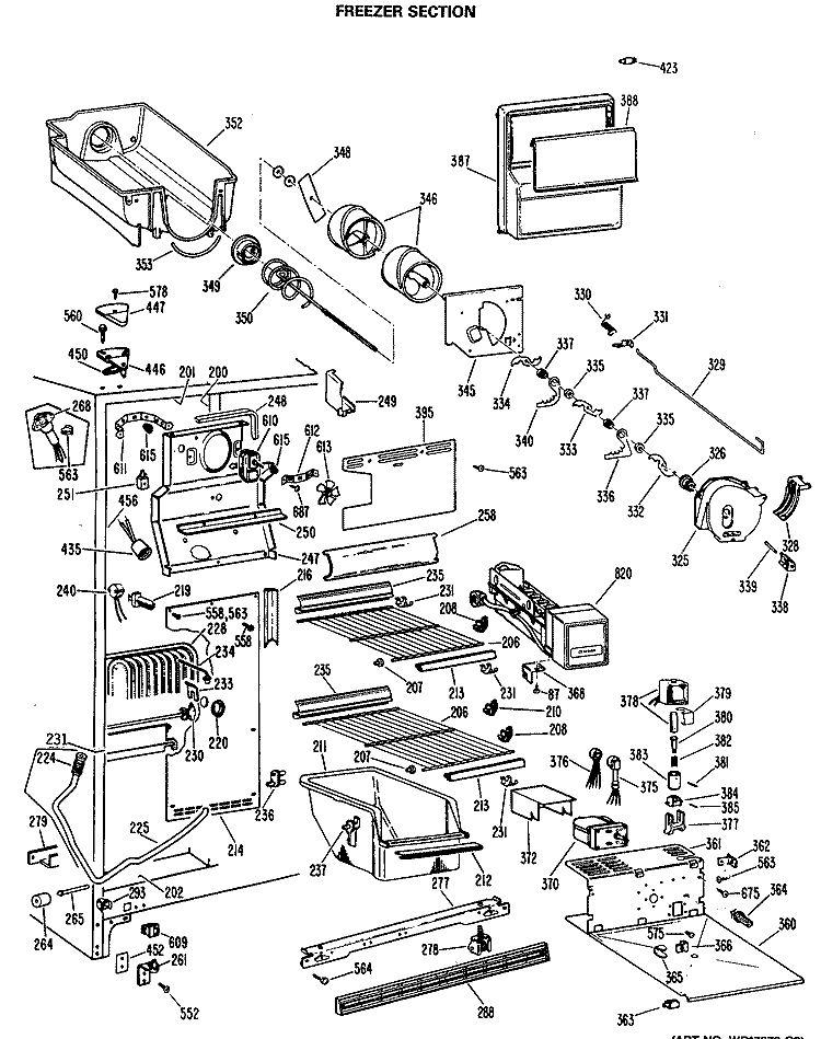 FREEZER SECTION Diagram and Parts List for TFE27RMA  General Electric Refrigerator