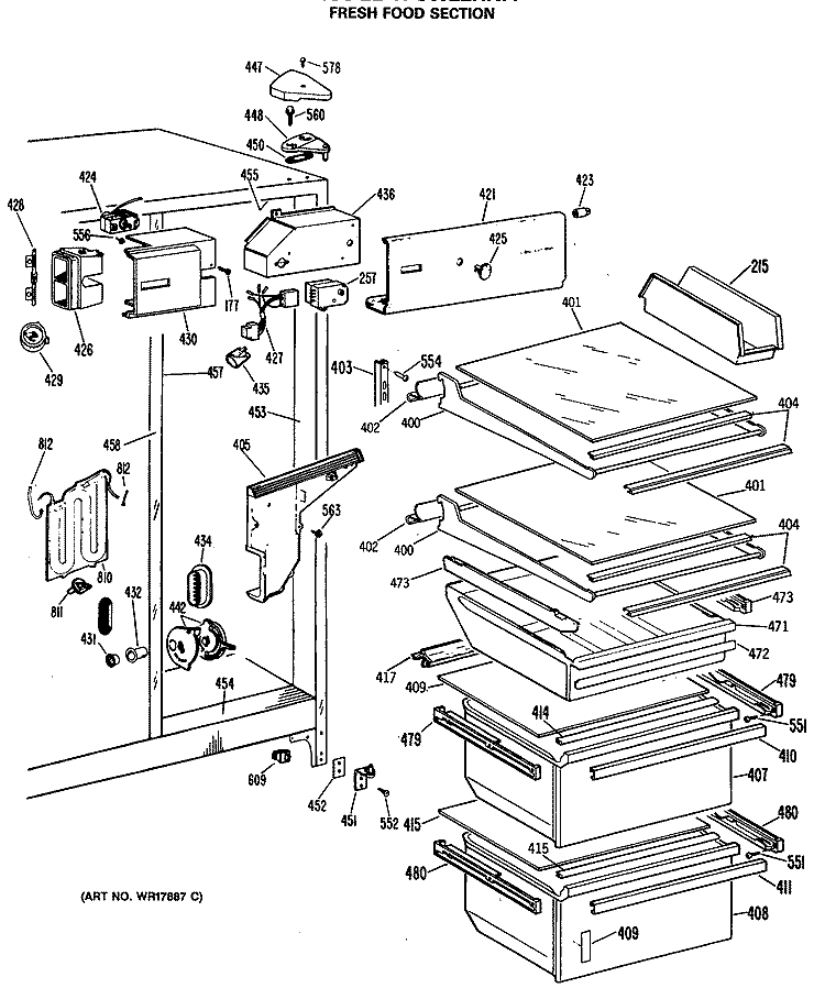 FRESH FOOD SECTION Diagram and Parts List for TFCW22RNA  General Electric Refrigerator