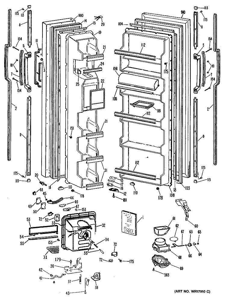 Section Diagram and Parts List for TFE20RNB  General Electric Refrigerator