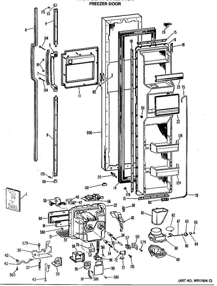 FREEZER DOOR Diagram and Parts List for TFEW27FNA  General Electric Refrigerator
