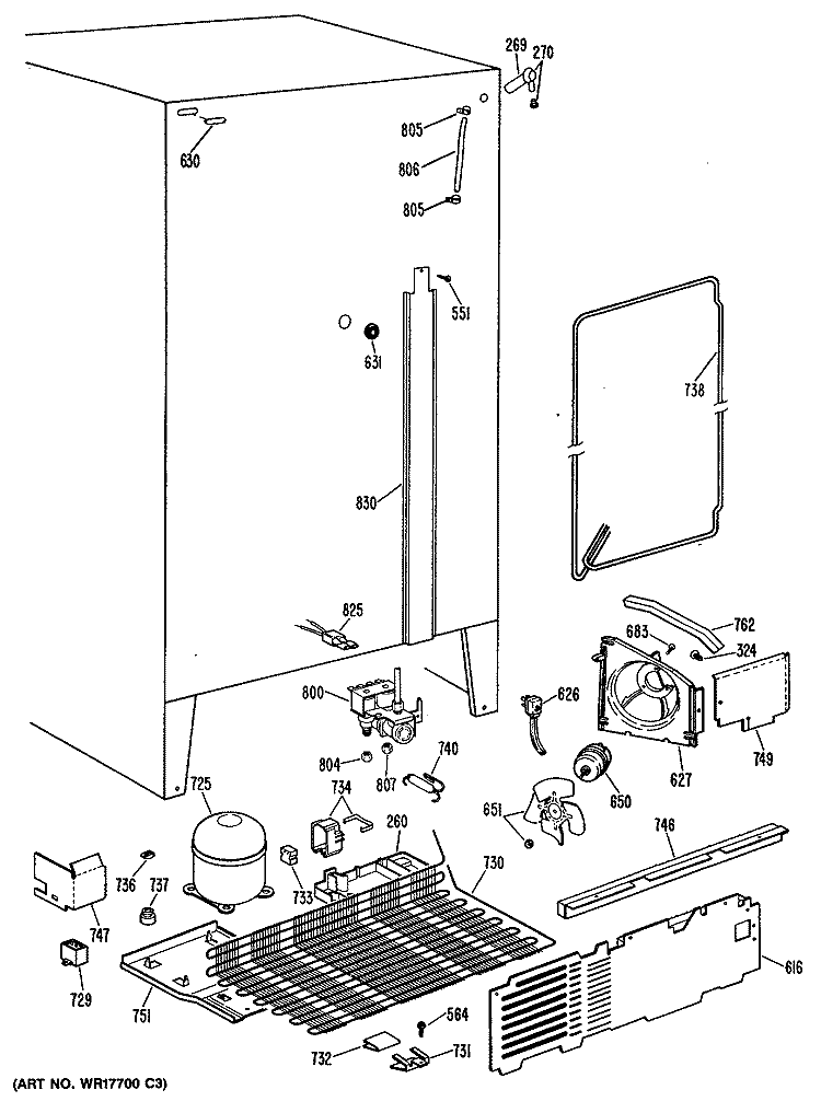Section Diagram and Parts List for TFEW27FNA  General Electric Refrigerator