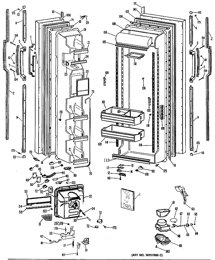 Section Diagram and Parts List for TFH22RNA  General Electric Refrigerator