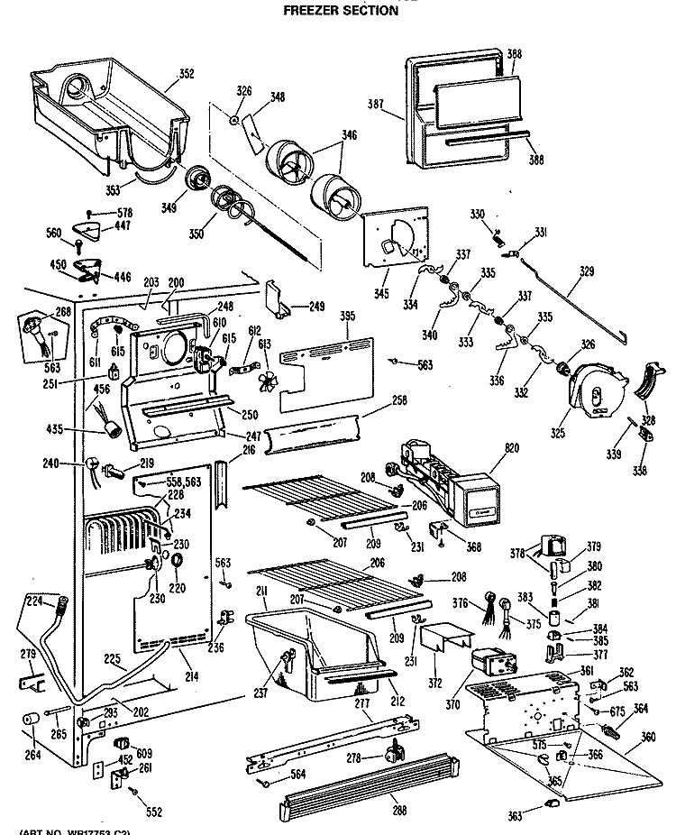 FREEZER SECTION Diagram and Parts List for TFX20RNB  General Electric Refrigerator