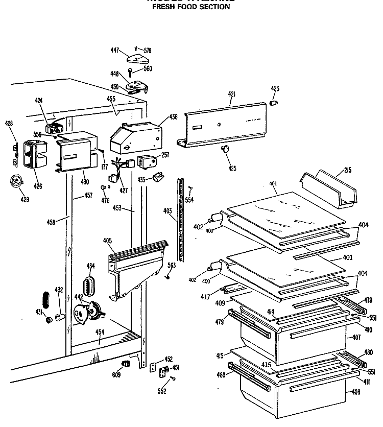 FRESH FOOD SECTION Diagram and Parts List for TFX20RNB  General Electric Refrigerator