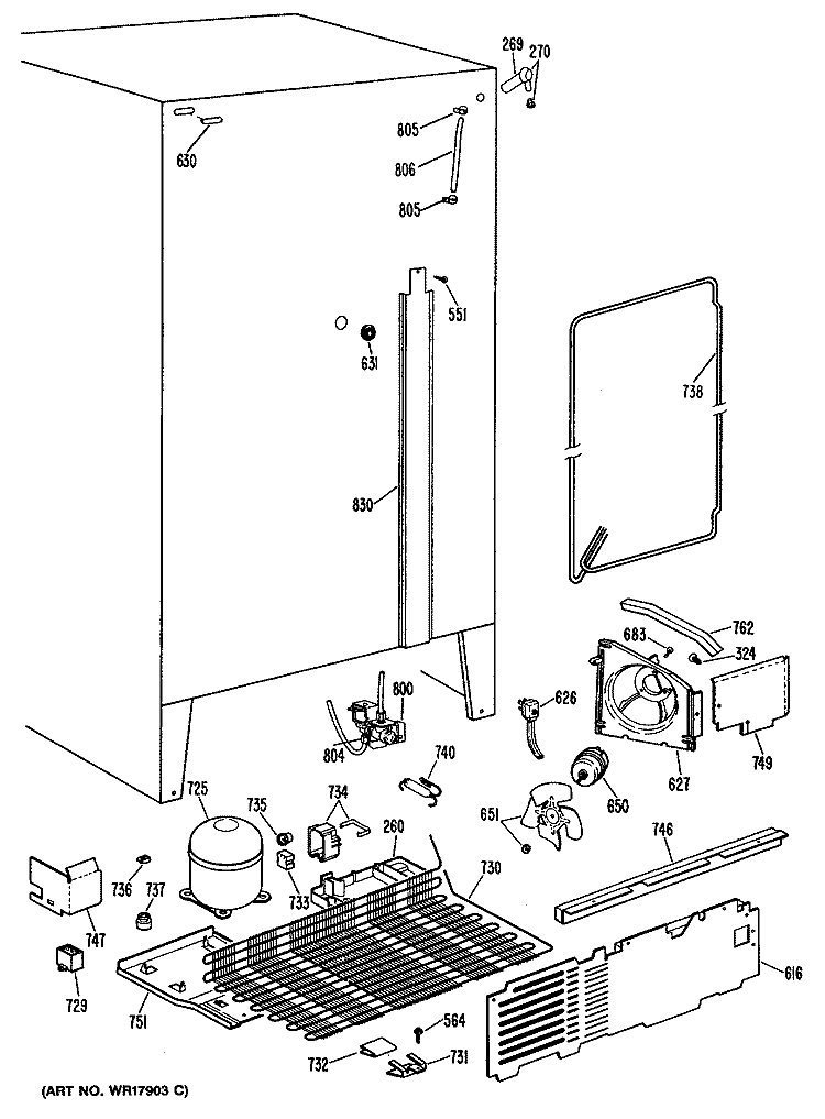 Section Diagram and Parts List for TFX20RNB  General Electric Refrigerator