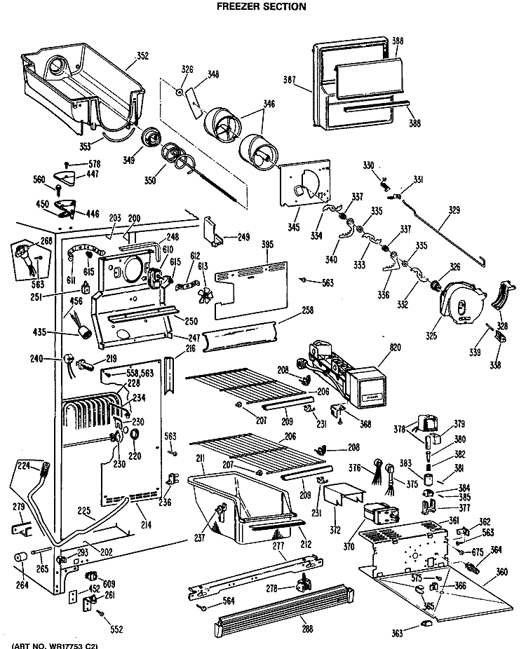 FREEZER SECTION Diagram and Parts List for TFX20SNB  General Electric Refrigerator