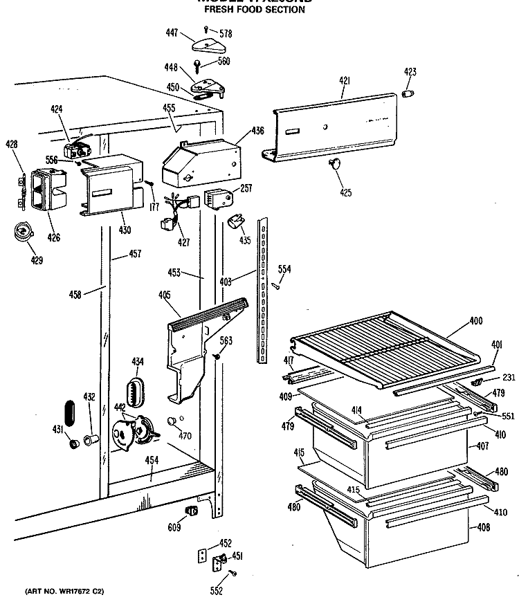 FRESH FOOD SECTION Diagram and Parts List for TFX20SNB  General Electric Refrigerator