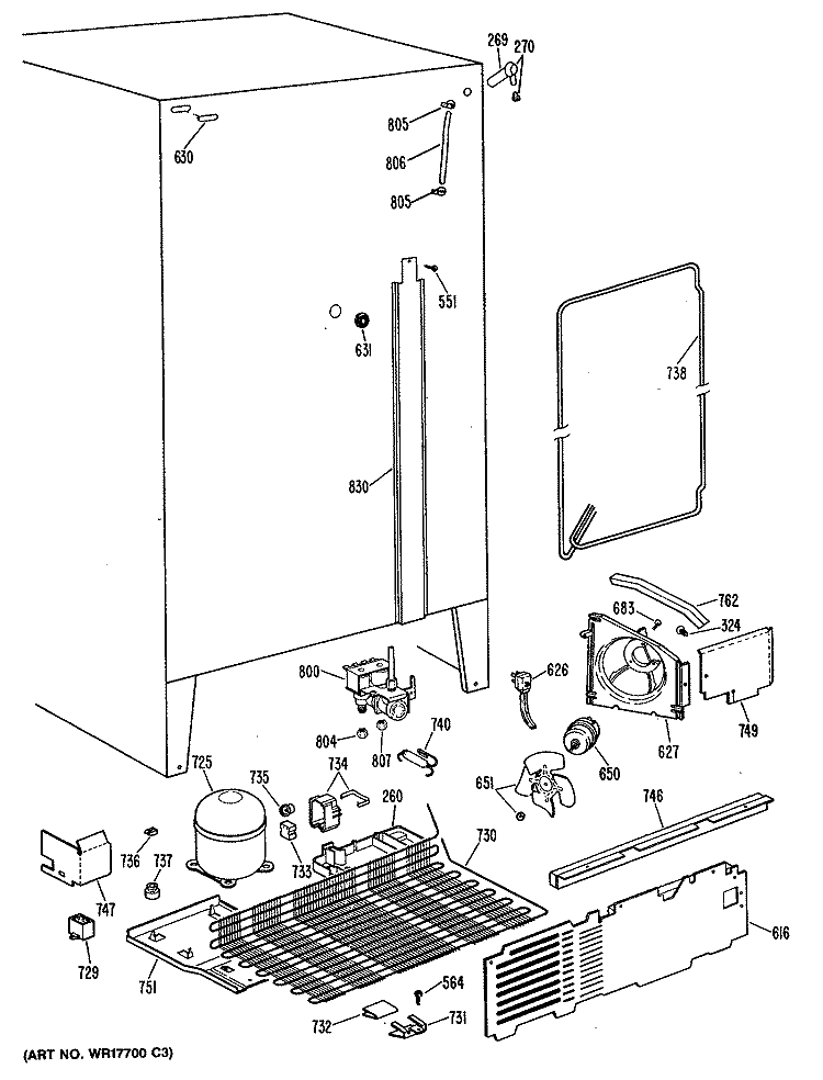 Section Diagram and Parts List for TFHA22RRAAD  General Electric Refrigerator