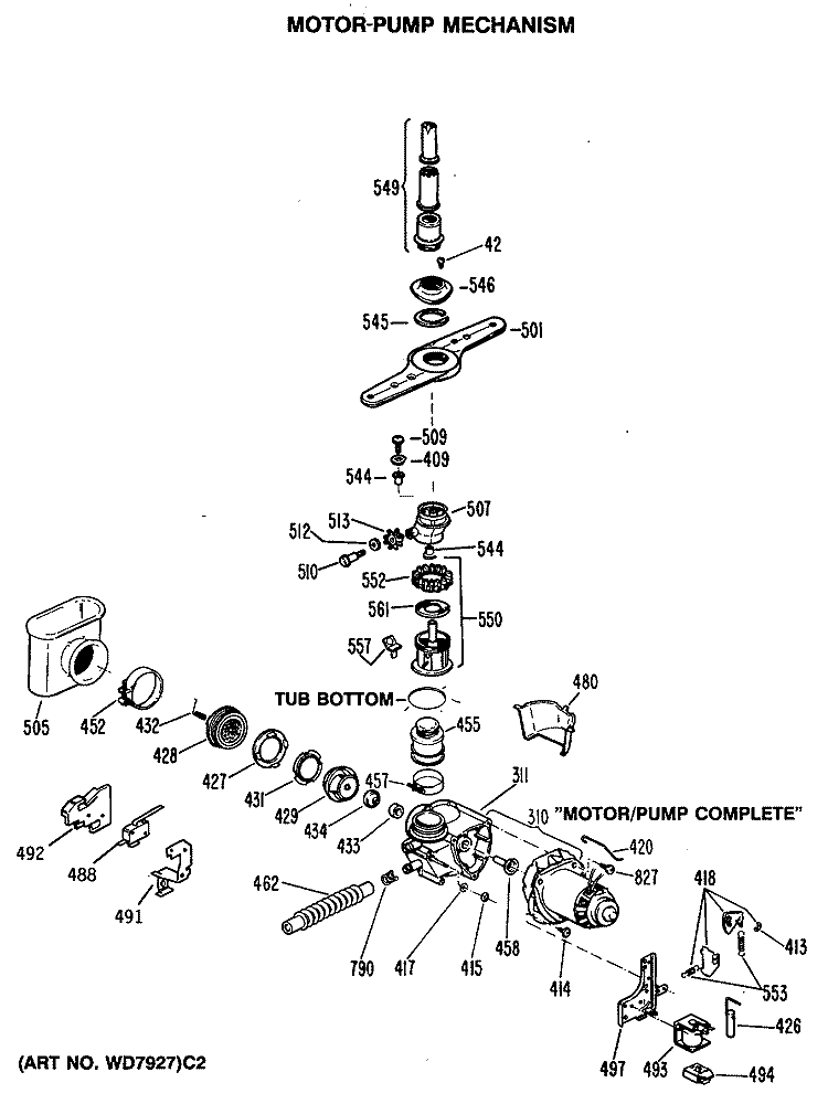 MOTOR - PUMP MECHANISM Diagram and Parts List for ZBD3000R36WB  General Electric Dishwasher