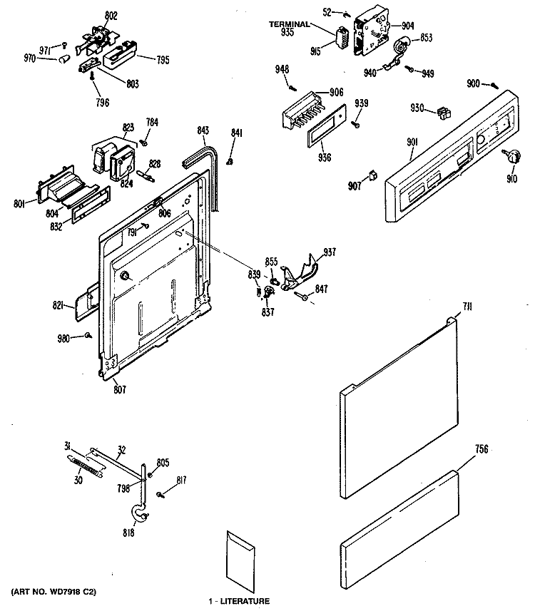 Section Diagram and Parts List for GSD400P-01  General Electric Dishwasher