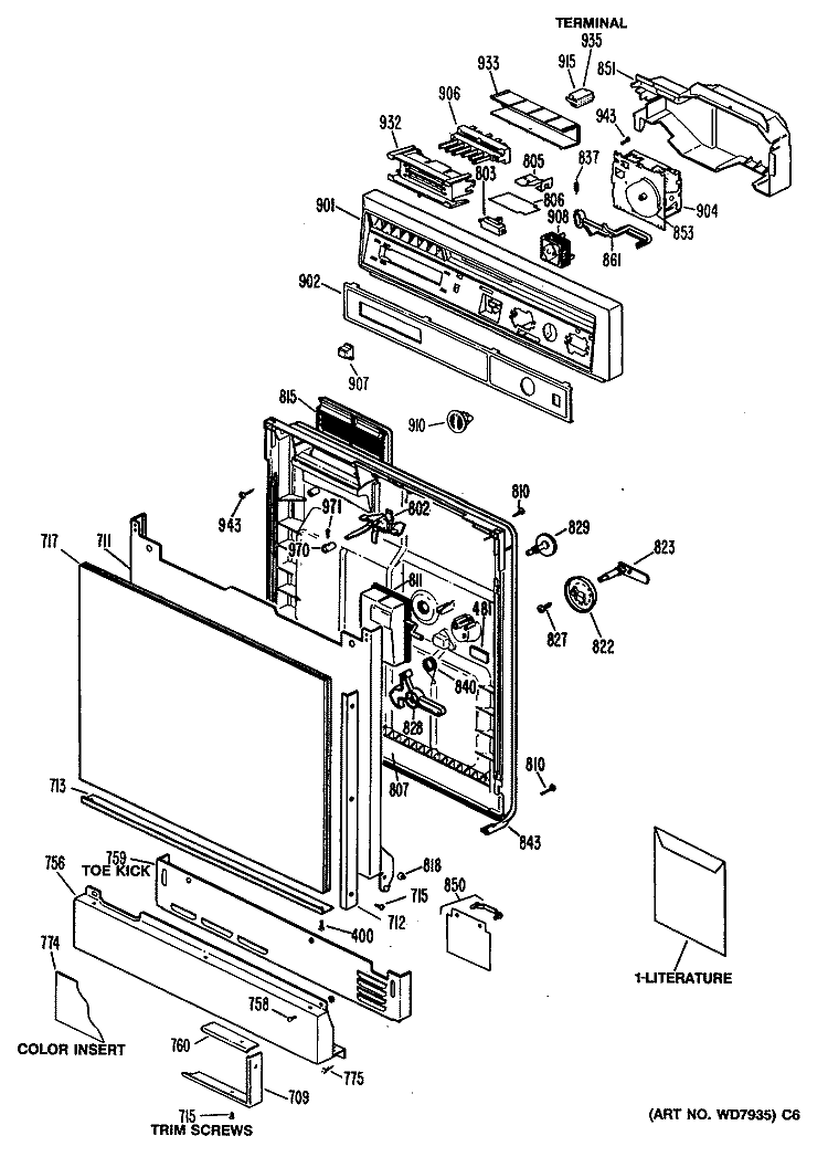 Section Diagram and Parts List for GSD840P-40  General Electric Dishwasher