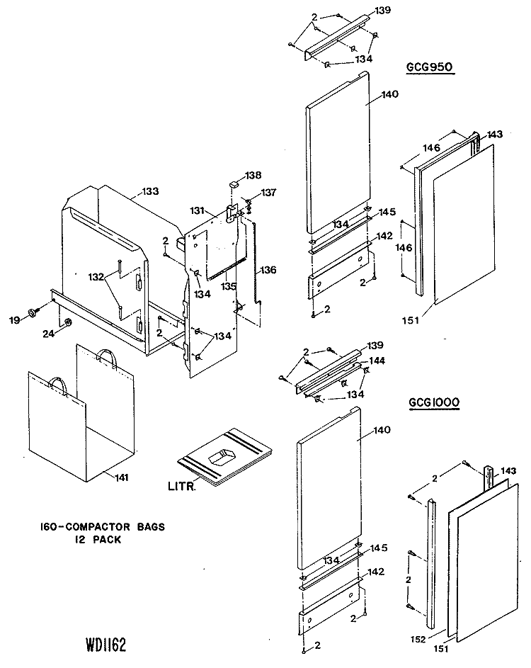 Section Diagram and Parts List for GCG1000-03  General Electric Trash Compactor