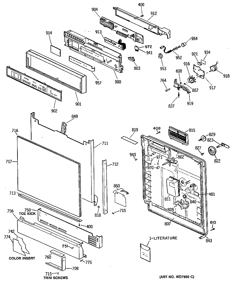 Section Diagram and Parts List for GSD2800S40  General Electric Dishwasher