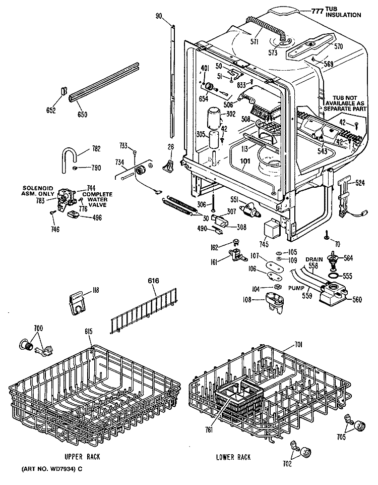 Section Diagram and Parts List for GSD2800S40  General Electric Dishwasher