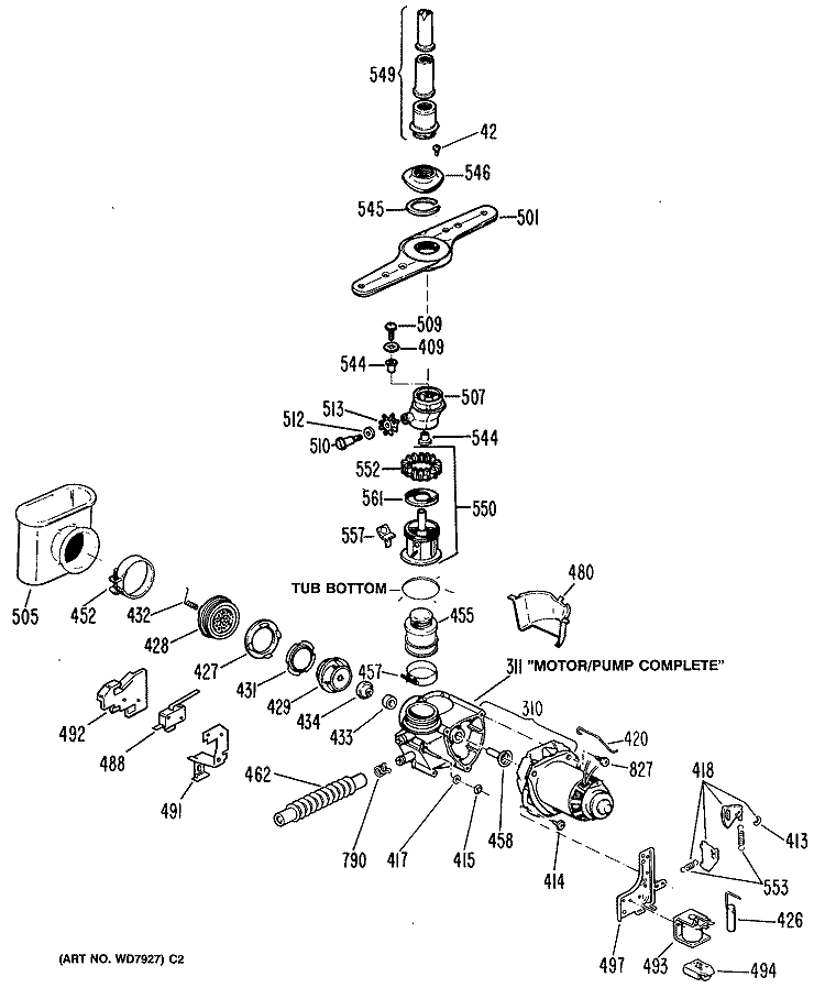 Section Diagram and Parts List for GSD2800S40  General Electric Dishwasher