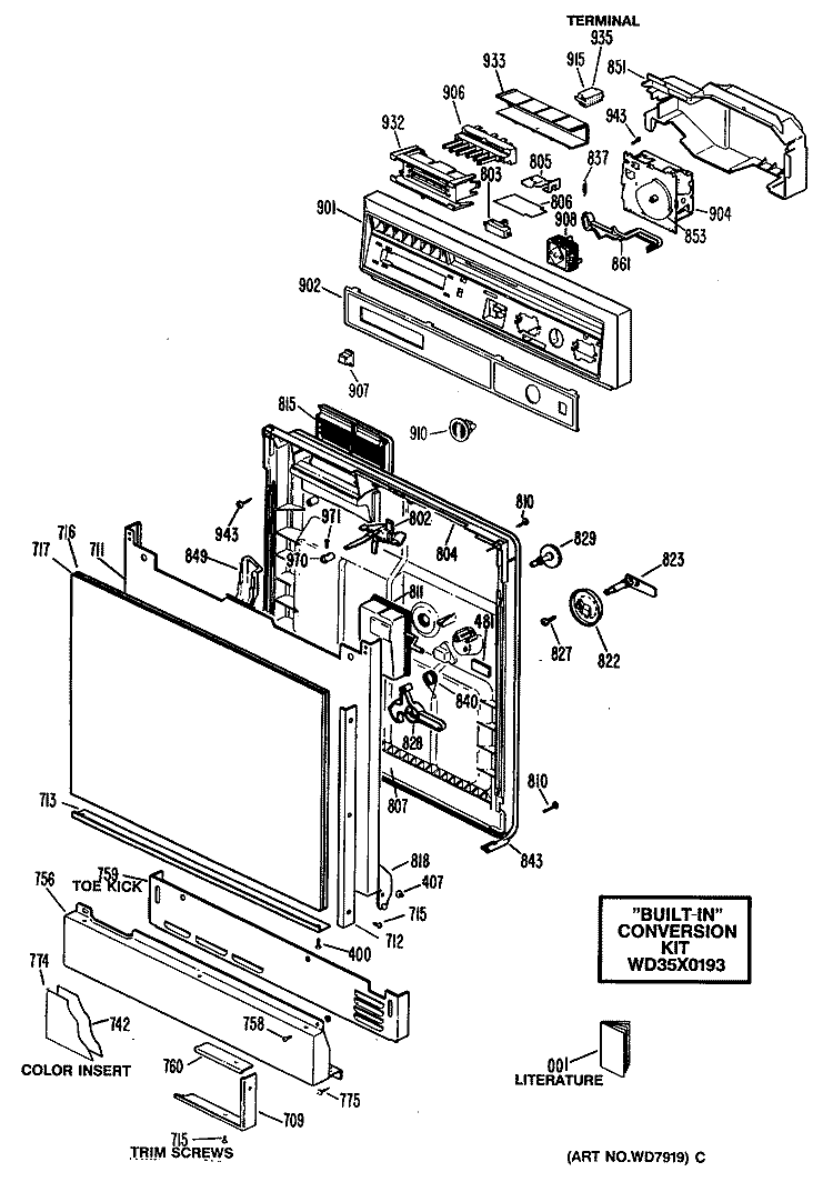 Section Diagram and Parts List for GSC870M03  General Electric Dishwasher
