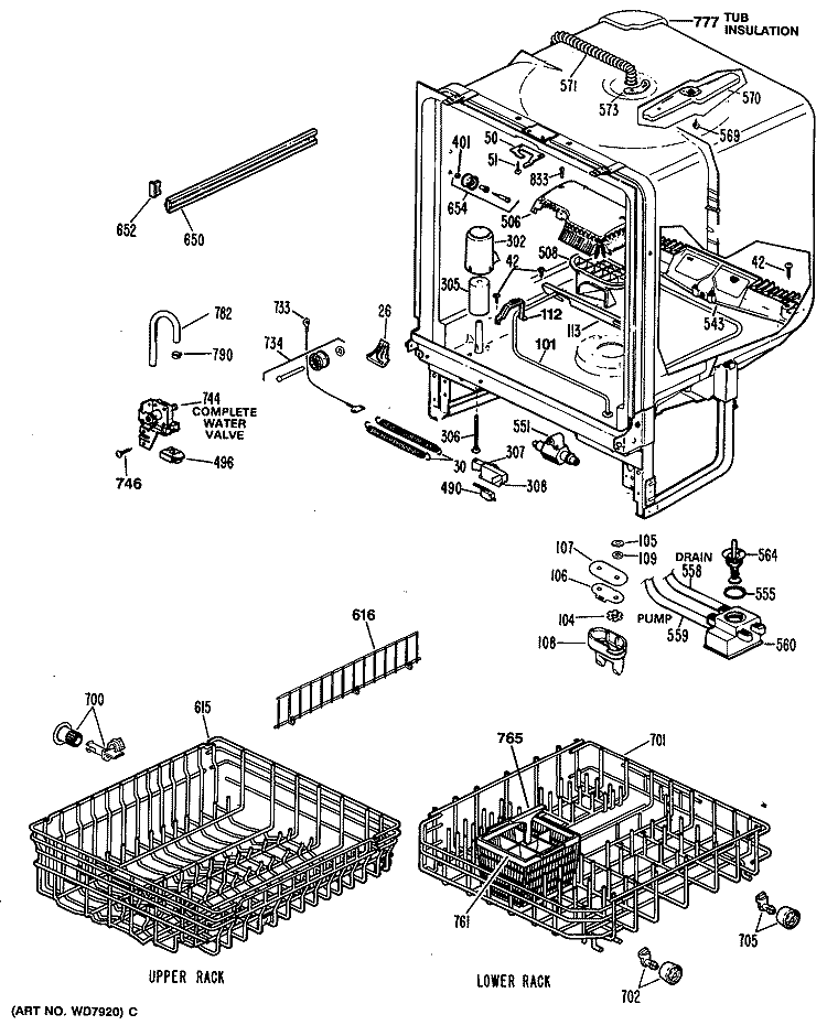 Section Diagram and Parts List for GSC870M03  General Electric Dishwasher